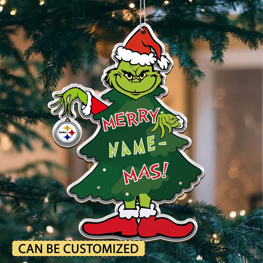 Sportswearmerch Pittsburgh Steelers NFL The Grinch x Christmas Acrylic Ornament Gift For Fan