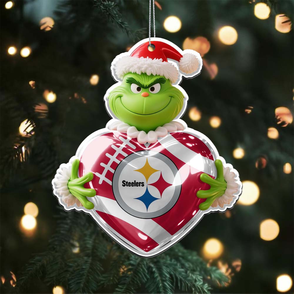 Sportswearmerch Pittsburgh Steelers NFL The Grinch x Christmas Acrylic Ornament Gift For Fan