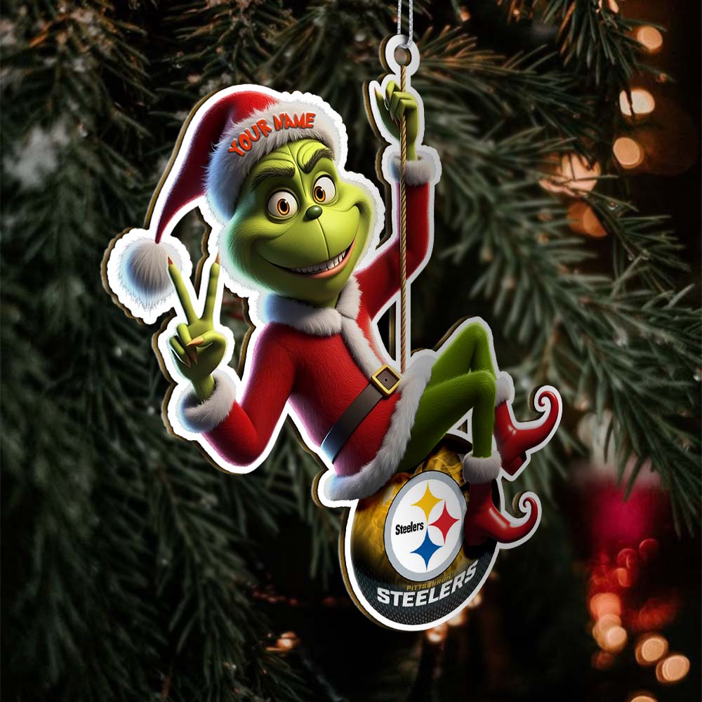 Sportswearmerch Pittsburgh Steelers NFL The Grinch x Christmas Acrylic Ornament Gift For Fan