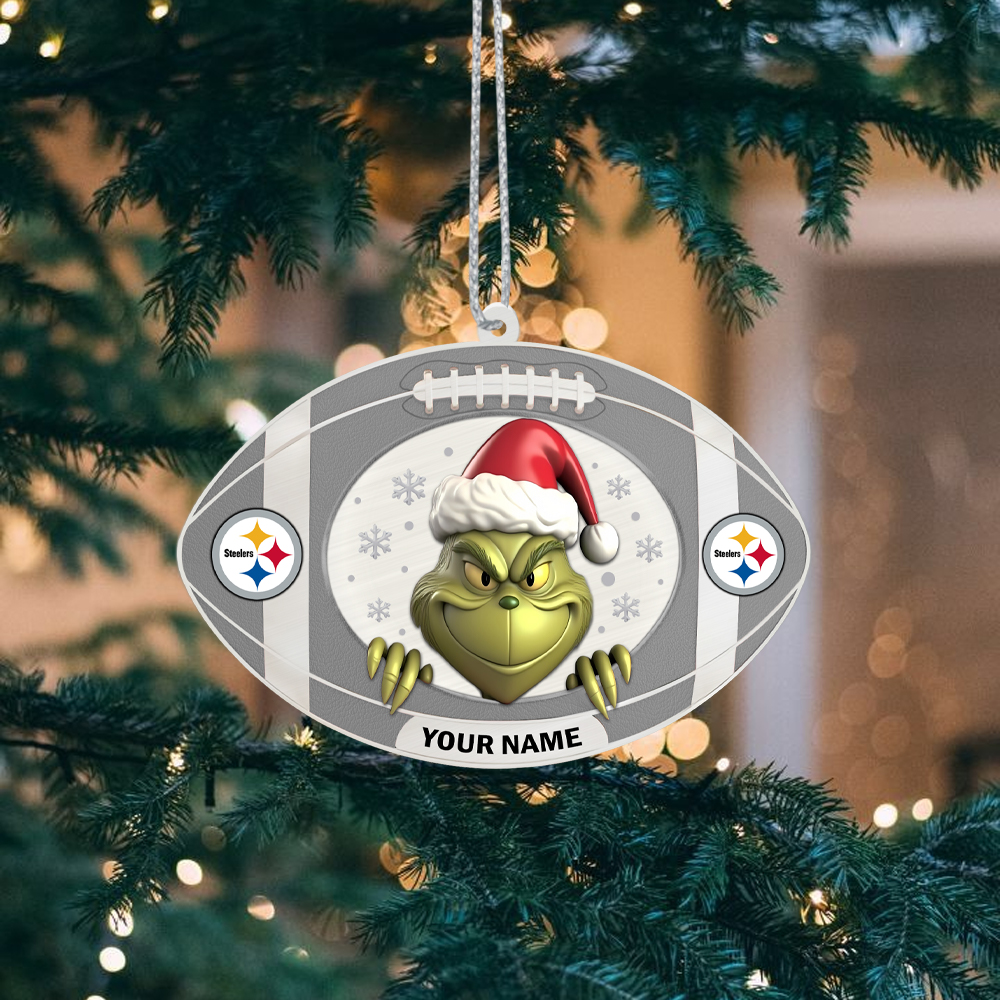 Sportswearmerch Pittsburgh Steelers NFL The Grinch x Christmas Acrylic Ornament Gift For Fan
