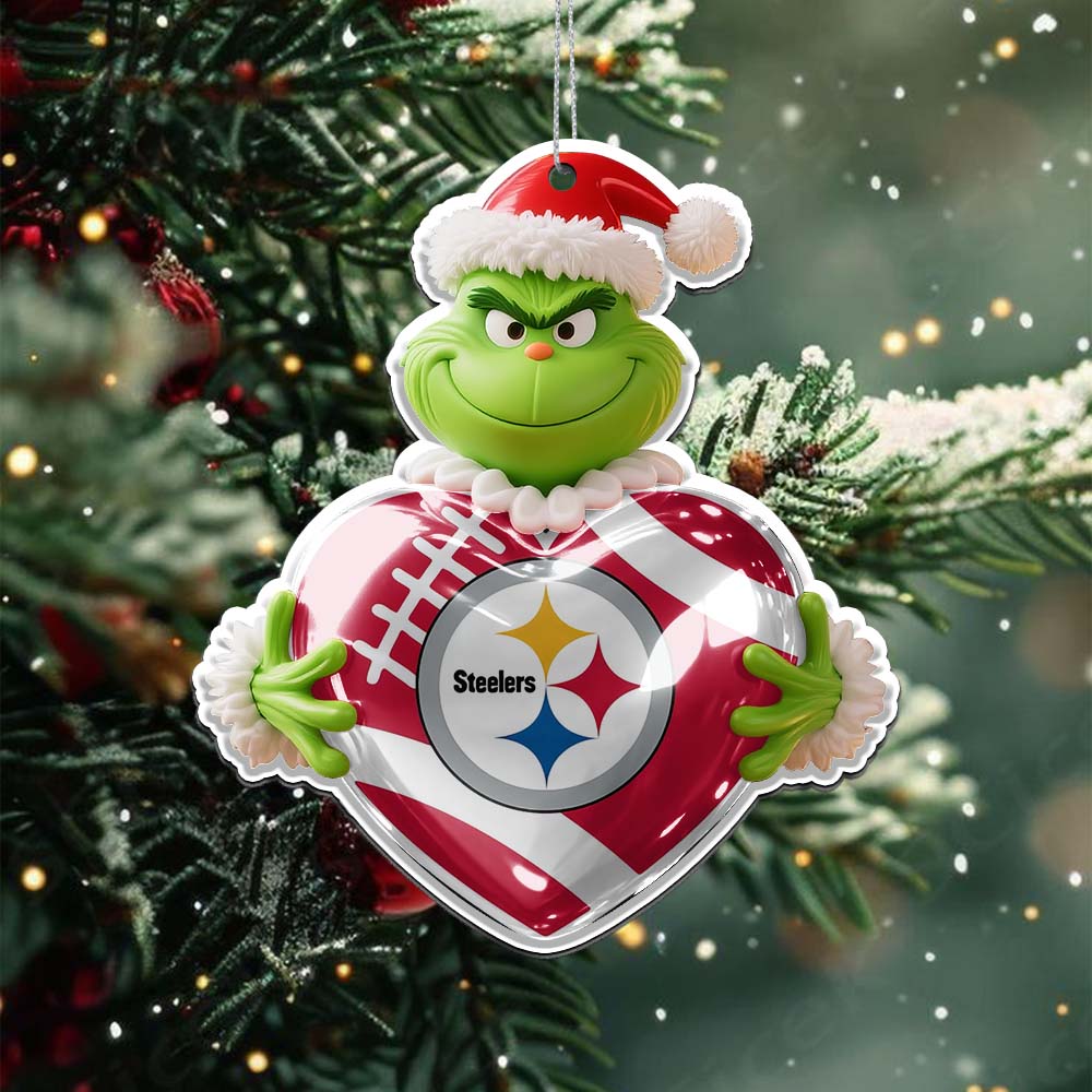 Sportswearmerch Pittsburgh Steelers NFL The Grinch x Christmas Acrylic Ornament Gift For Fan