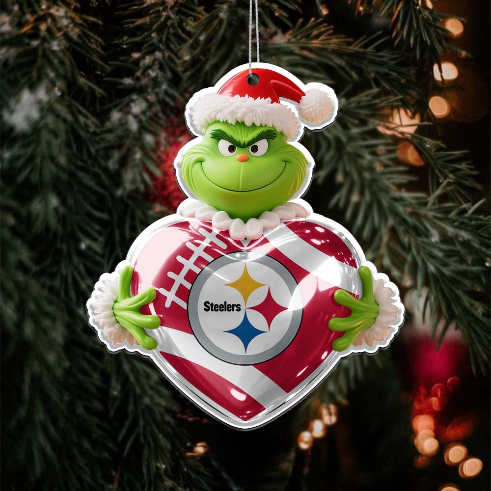 Sportswearmerch Pittsburgh Steelers NFL The Grinch x Christmas Acrylic Ornament Gift For Fan