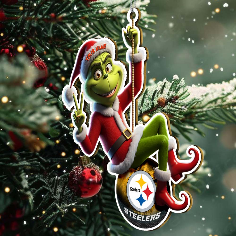 Sportswearmerch Pittsburgh Steelers NFL The Grinch x Christmas Acrylic Ornament Gift For Fan