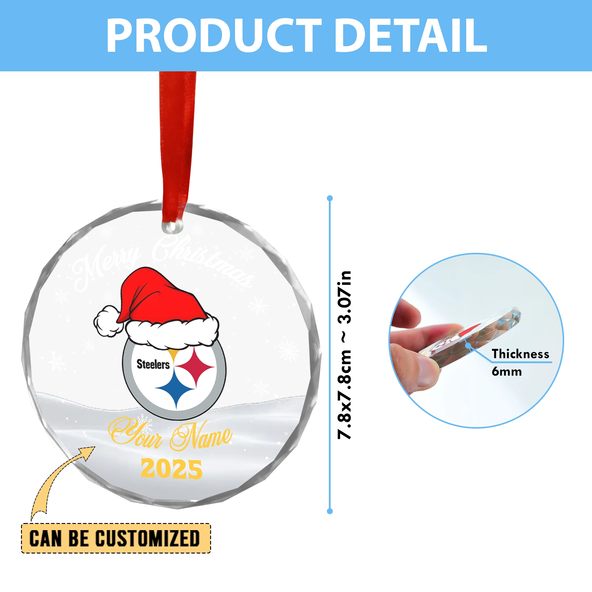 Sportswearmerch Pittsburgh Steelers NFL x Christmas Glass Ornament Gift For Fan