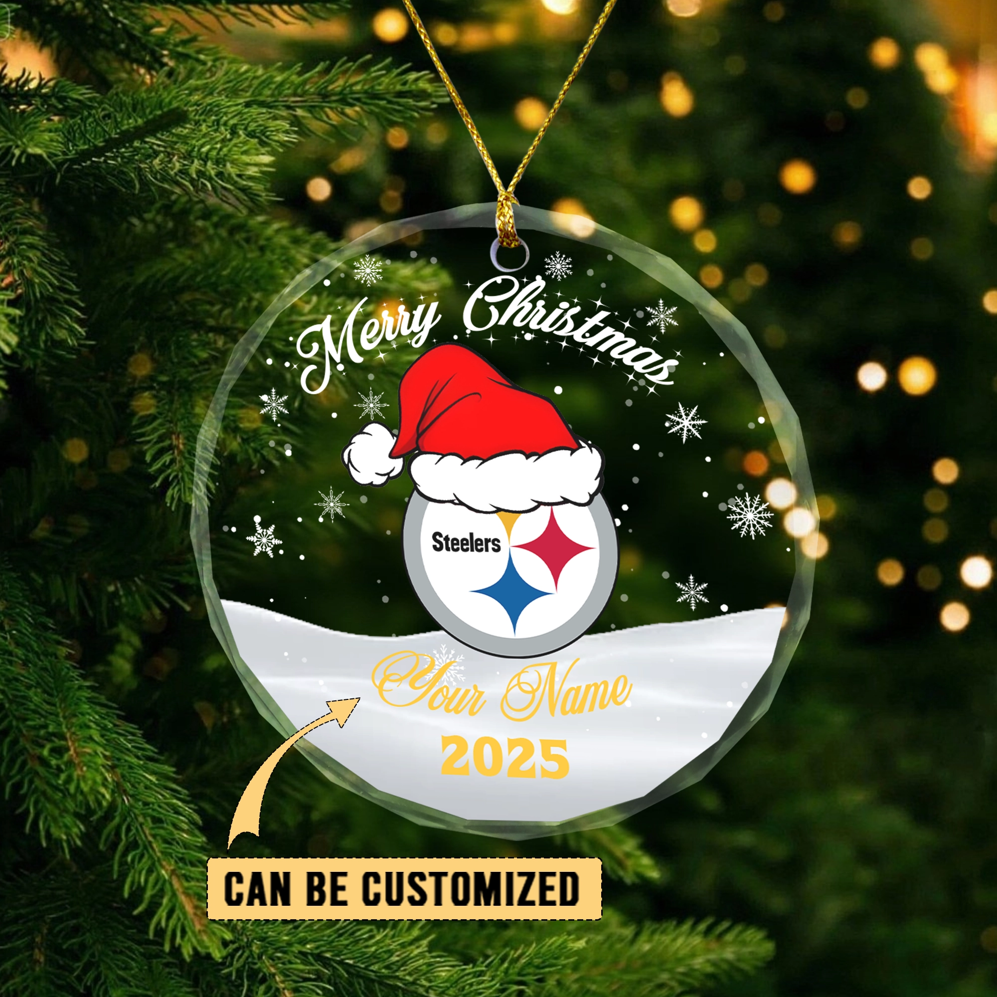 Sportswearmerch Pittsburgh Steelers NFL x Christmas Glass Ornament Gift For Fan