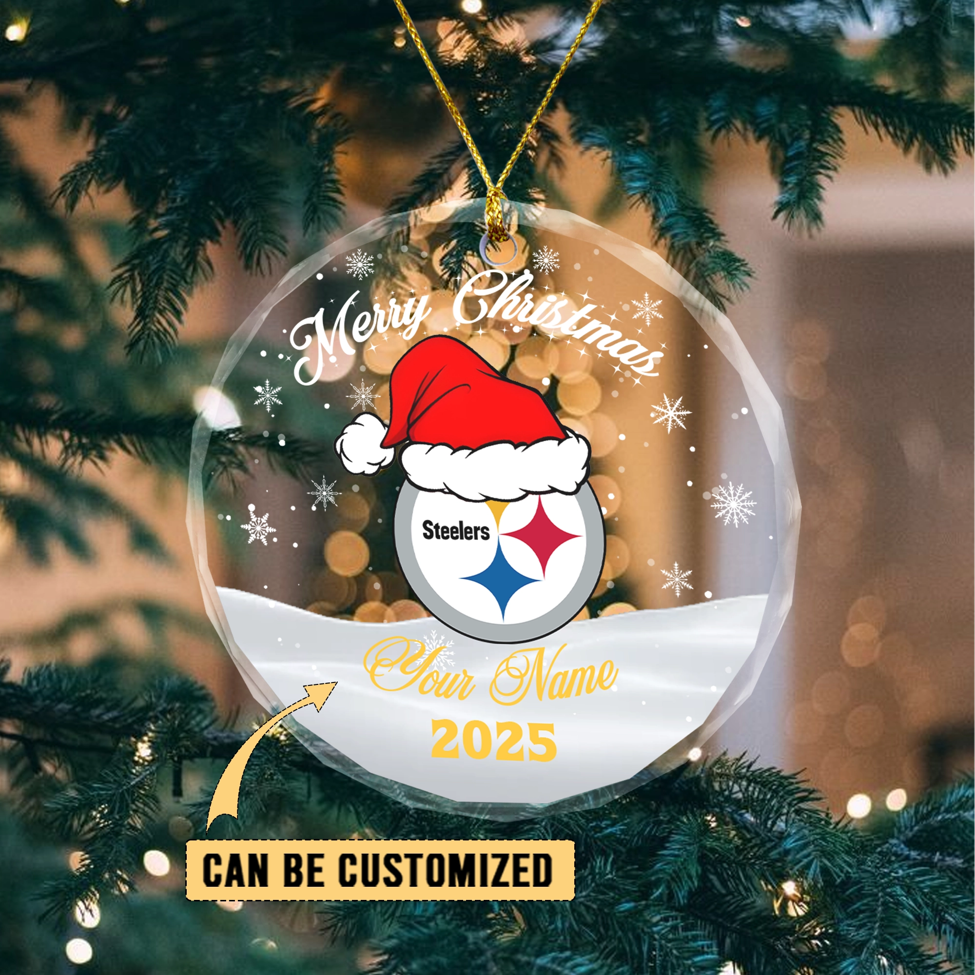 Sportswearmerch Pittsburgh Steelers NFL x Christmas Glass Ornament Gift For Fan