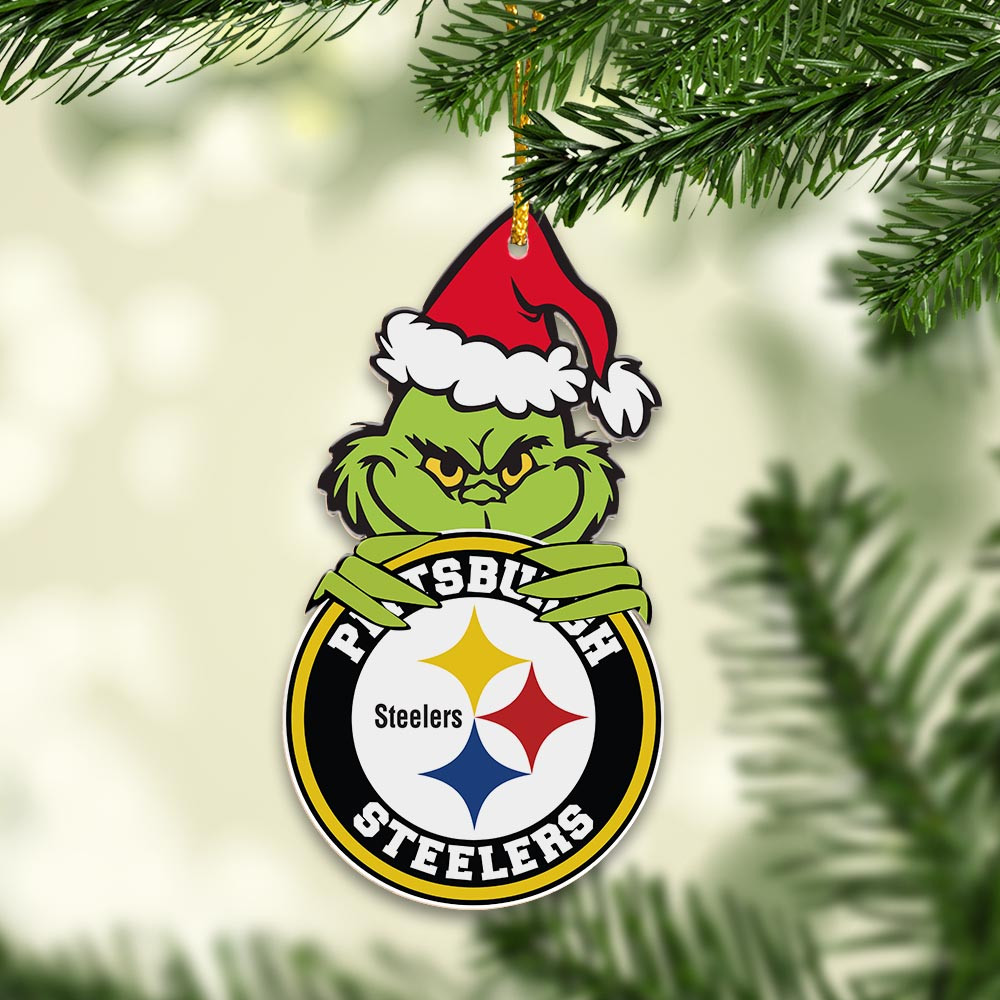 Sportswearmerch Pittsburgh Steelers NFL x Grinch Christmas Acrylic Ornament For Fans