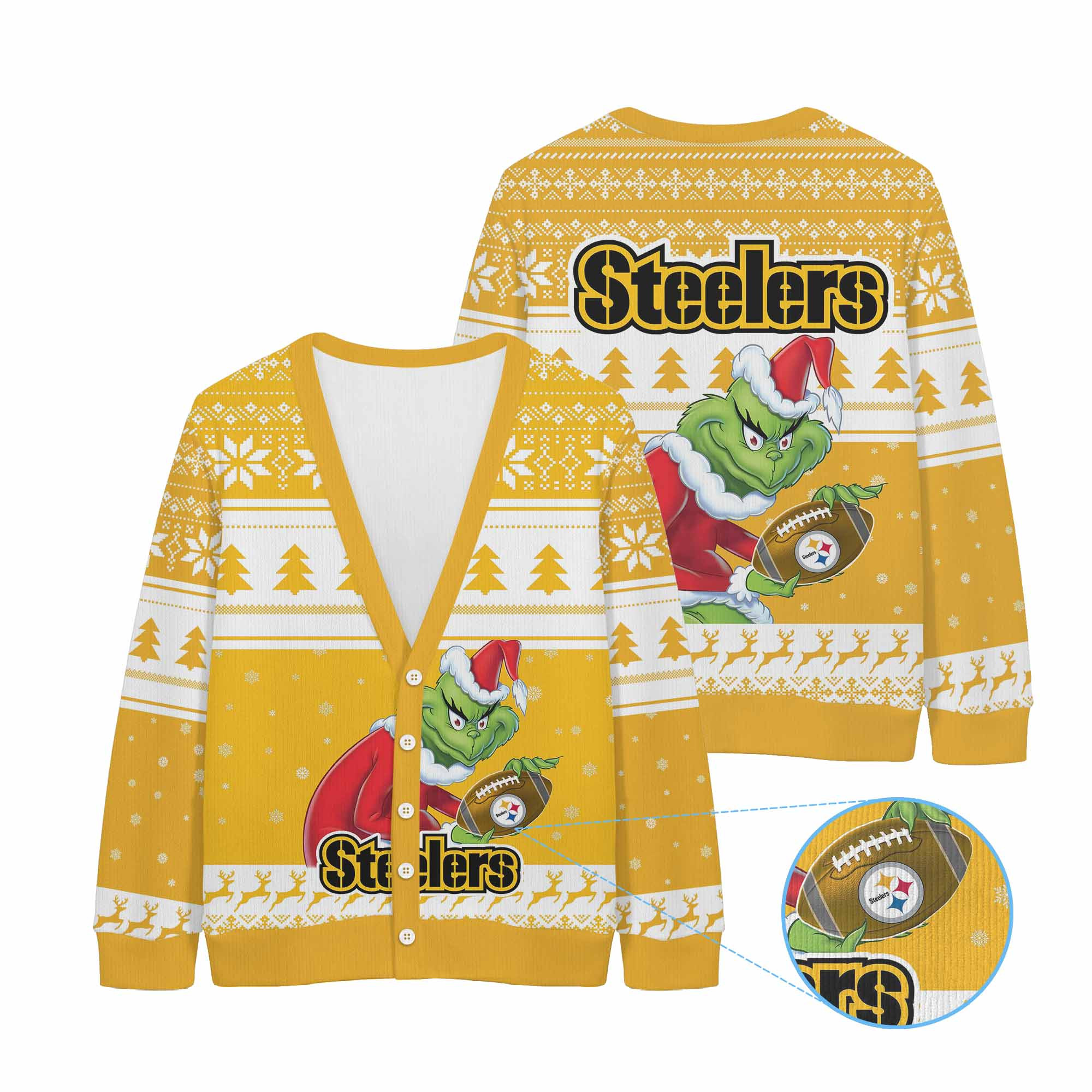 Sportswearmerch Pittsburgh Steelers NFL x Grinch Christmas Cardigan For Fan