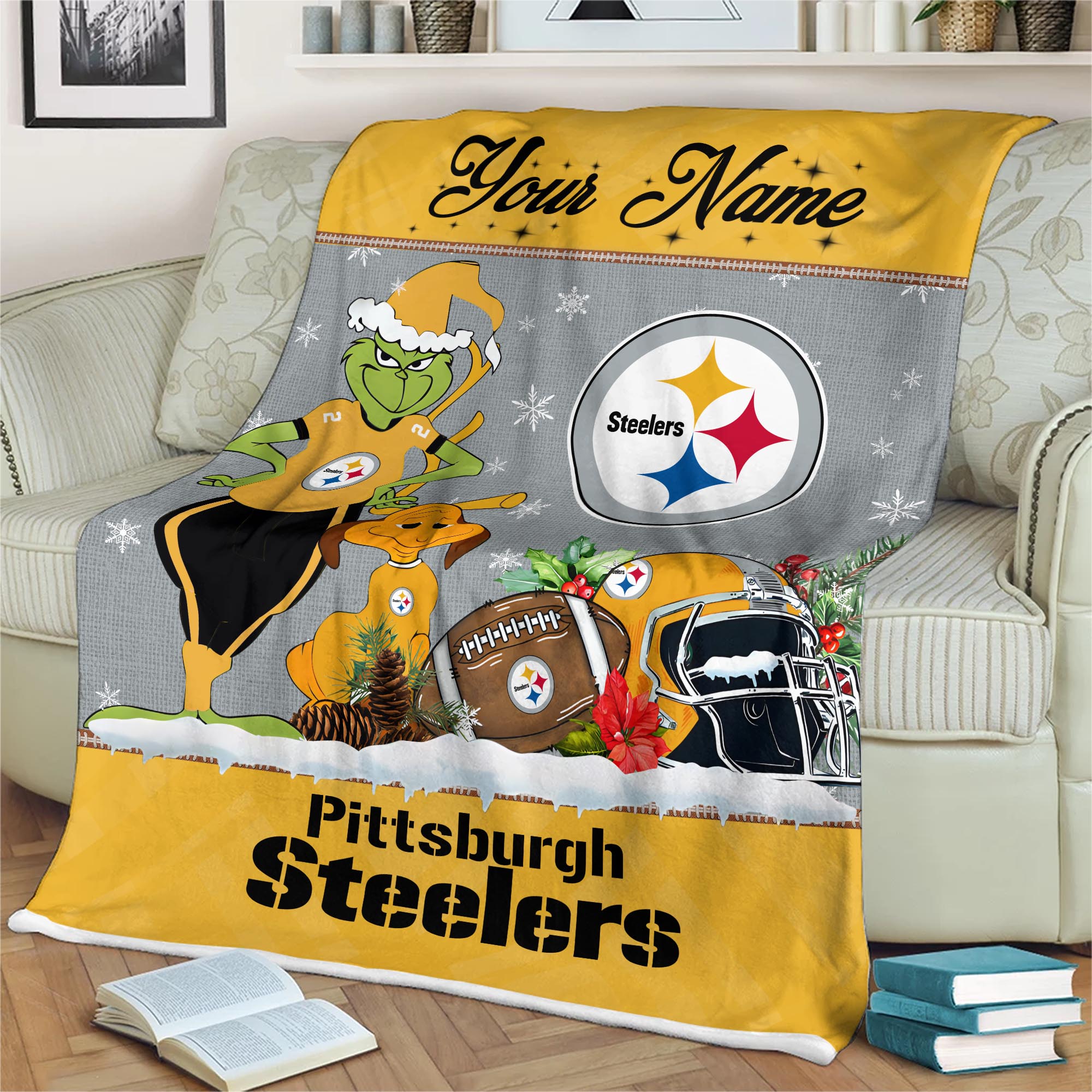 Sportswearmerch Pittsburgh Steelers NFL x Grinch Christmas Fleece Blanket For Fan