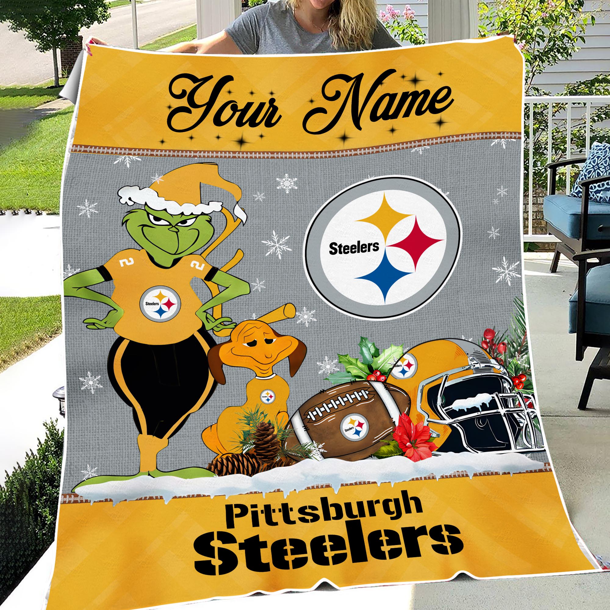 Sportswearmerch Pittsburgh Steelers NFL x Grinch Christmas Fleece Blanket For Fan
