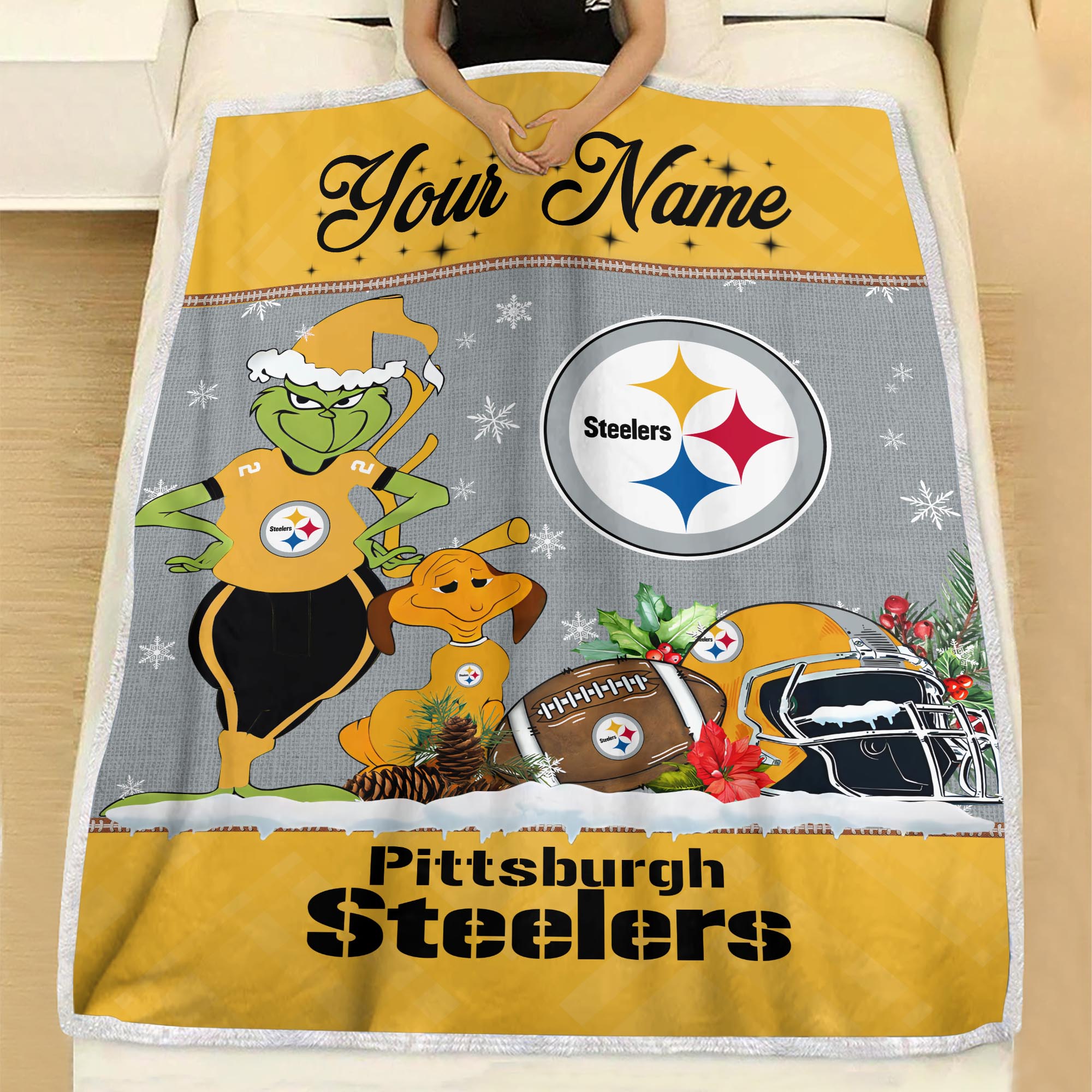 Sportswearmerch Pittsburgh Steelers NFL x Grinch Christmas Fleece Blanket For Fan