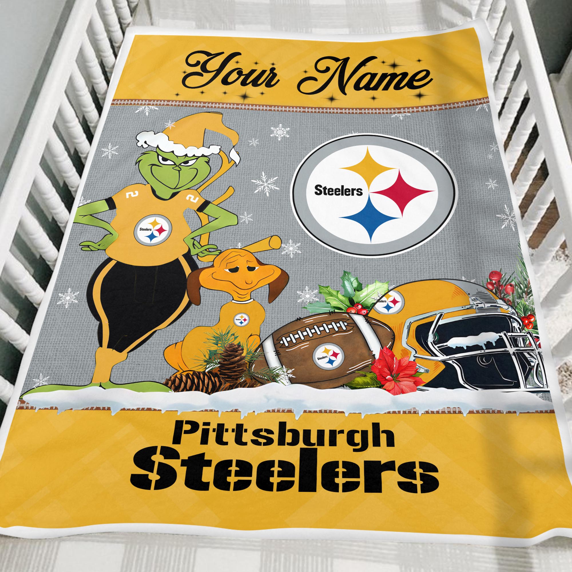 Sportswearmerch Pittsburgh Steelers NFL x Grinch Christmas Fleece Blanket For Fan