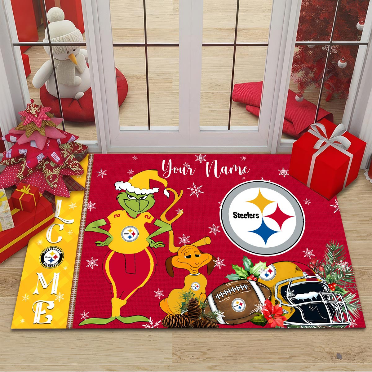 Sportswearmerch Pittsburgh Steelers NFL x Grinch Christmas Welcome Football Doormat For Fan