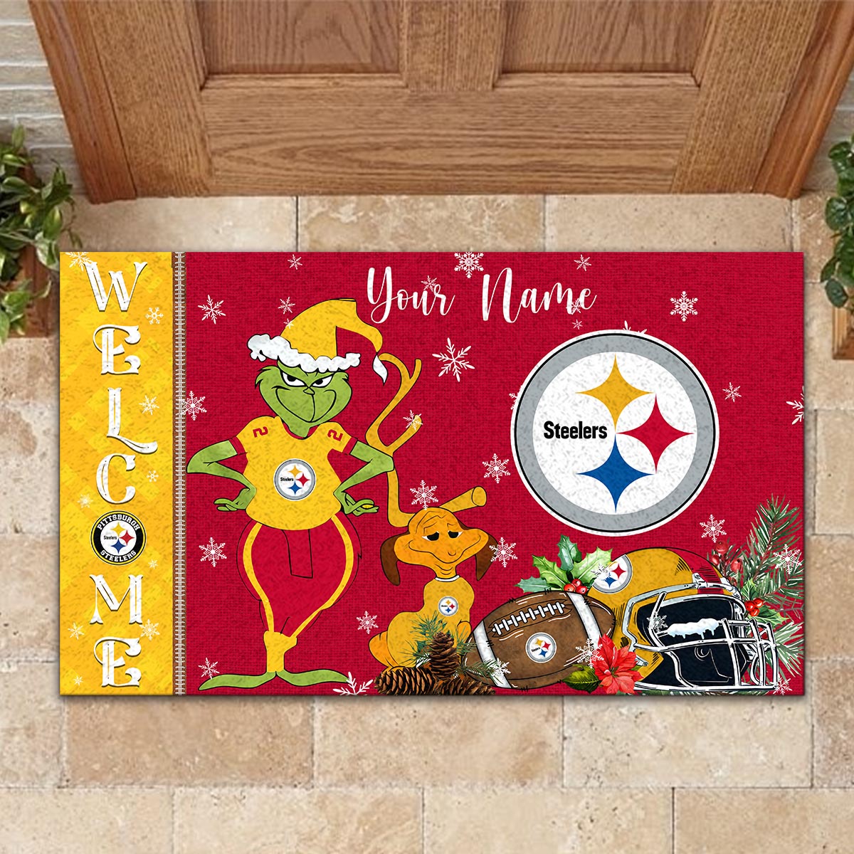 Sportswearmerch Pittsburgh Steelers NFL x Grinch Christmas Welcome Football Doormat For Fan