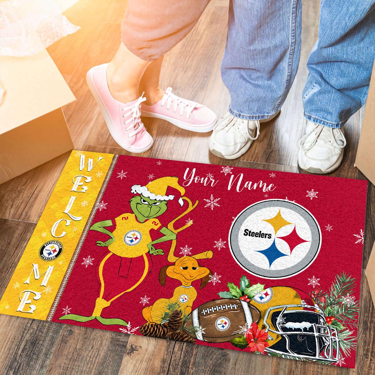 Sportswearmerch Pittsburgh Steelers NFL x Grinch Christmas Welcome Football Doormat For Fan