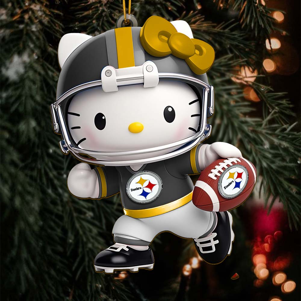 Sportswearmerch Pittsburgh Steelers NFL x Hello Kitty Personalized Acrylic Ornament Gift For Fans