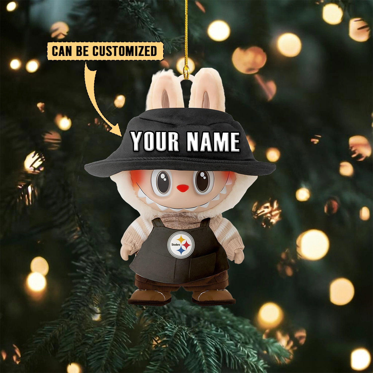 Sportswearmerch Pittsburgh Steelers NFL x Labubu Christmas Personalized Acrylic Ornament Gift For Fans