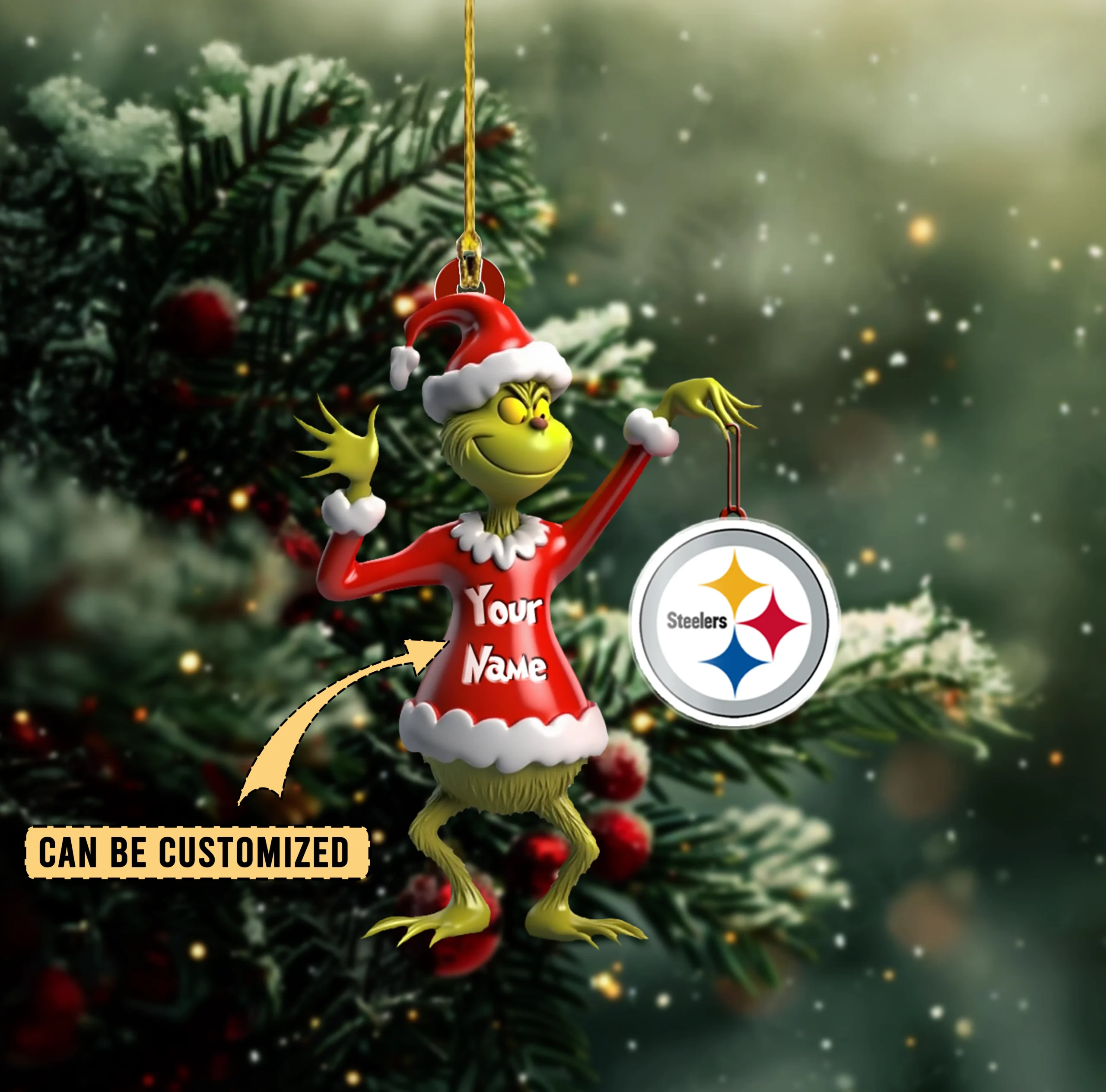 Sportswearmerch Pittsburgh Steelers NFL x The Grinch Acrylic Ornament Gift For Fans