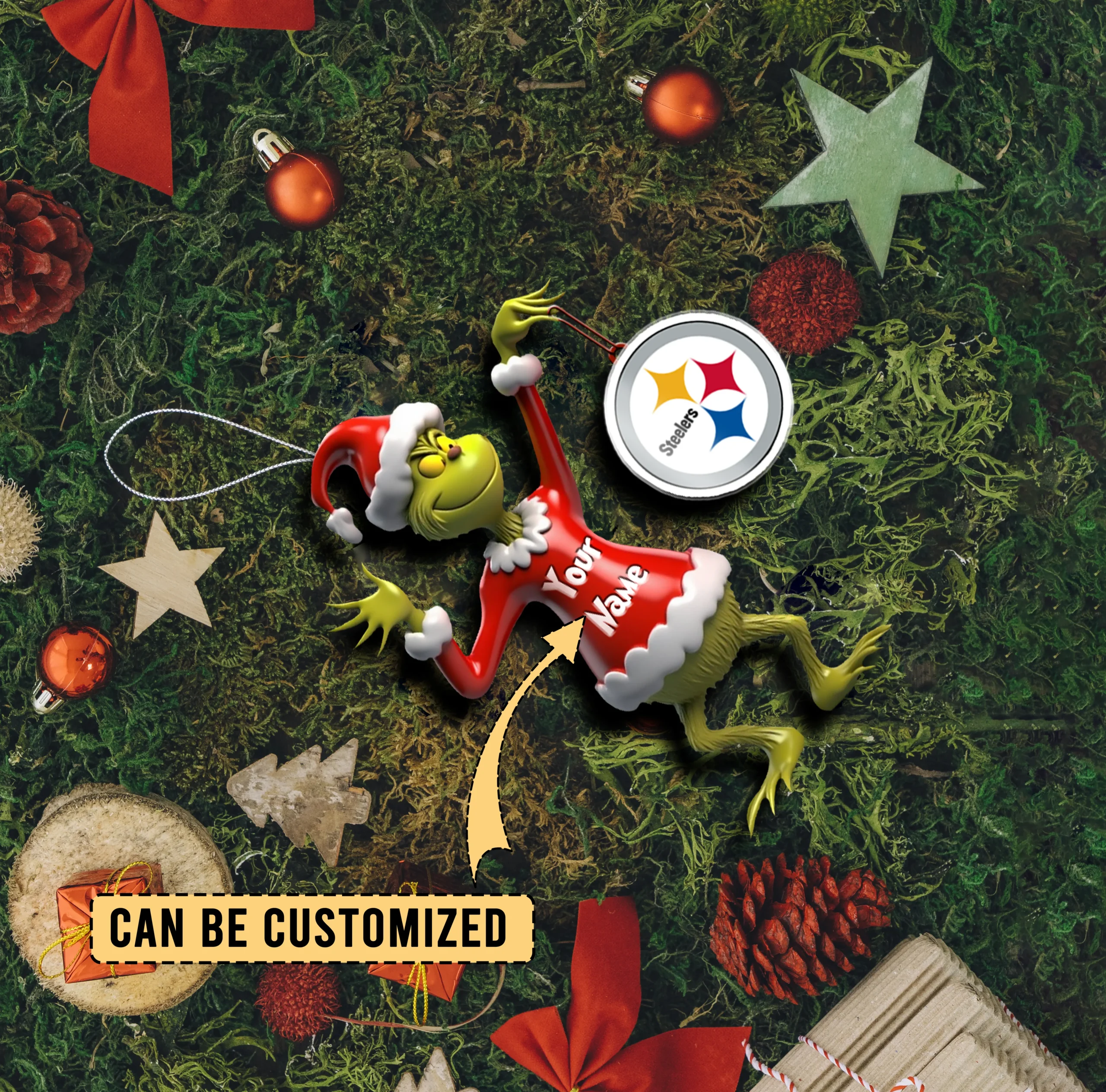 Sportswearmerch Pittsburgh Steelers NFL x The Grinch Acrylic Ornament Gift For Fans