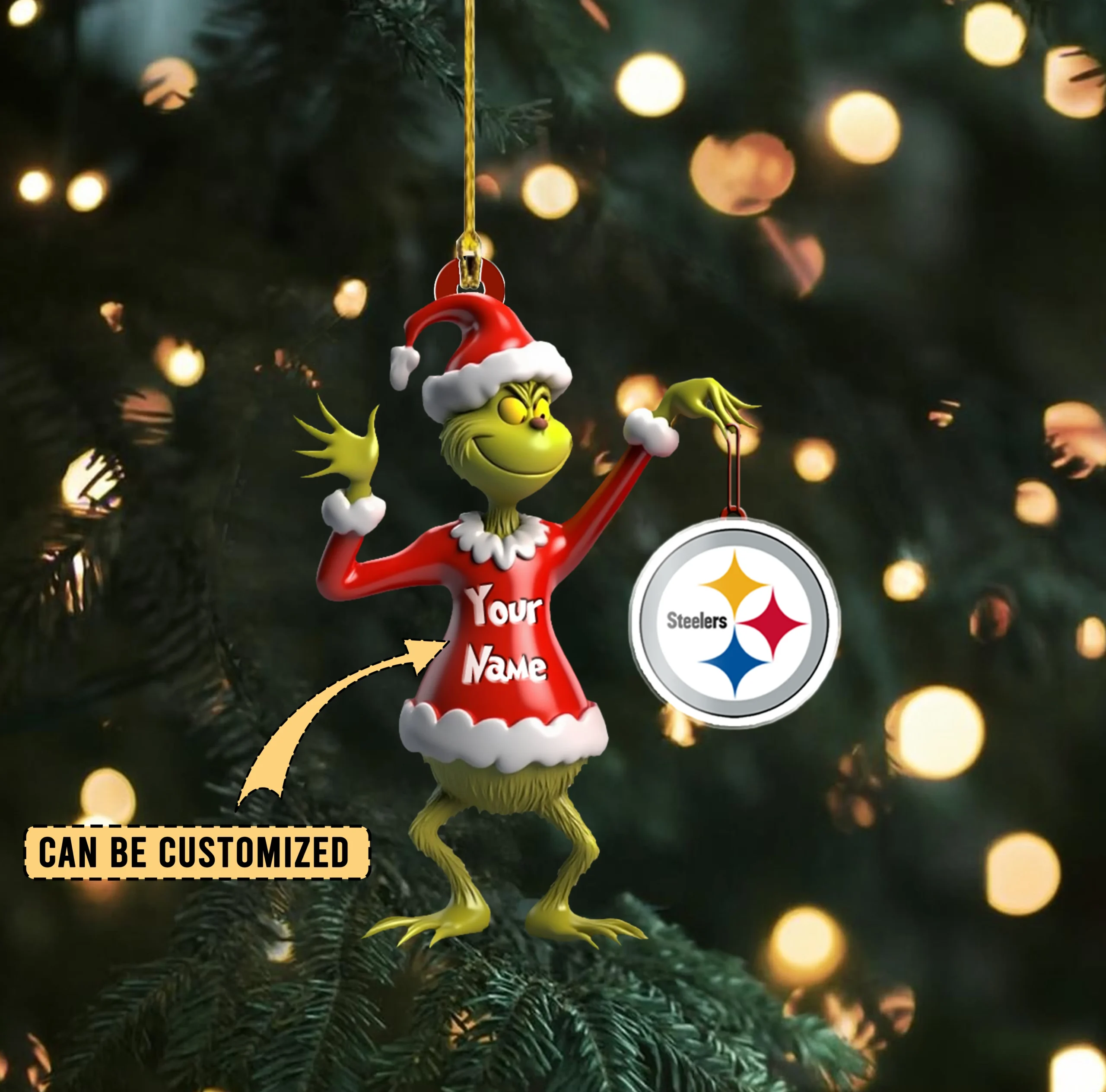 Sportswearmerch Pittsburgh Steelers NFL x The Grinch Acrylic Ornament Gift For Fans