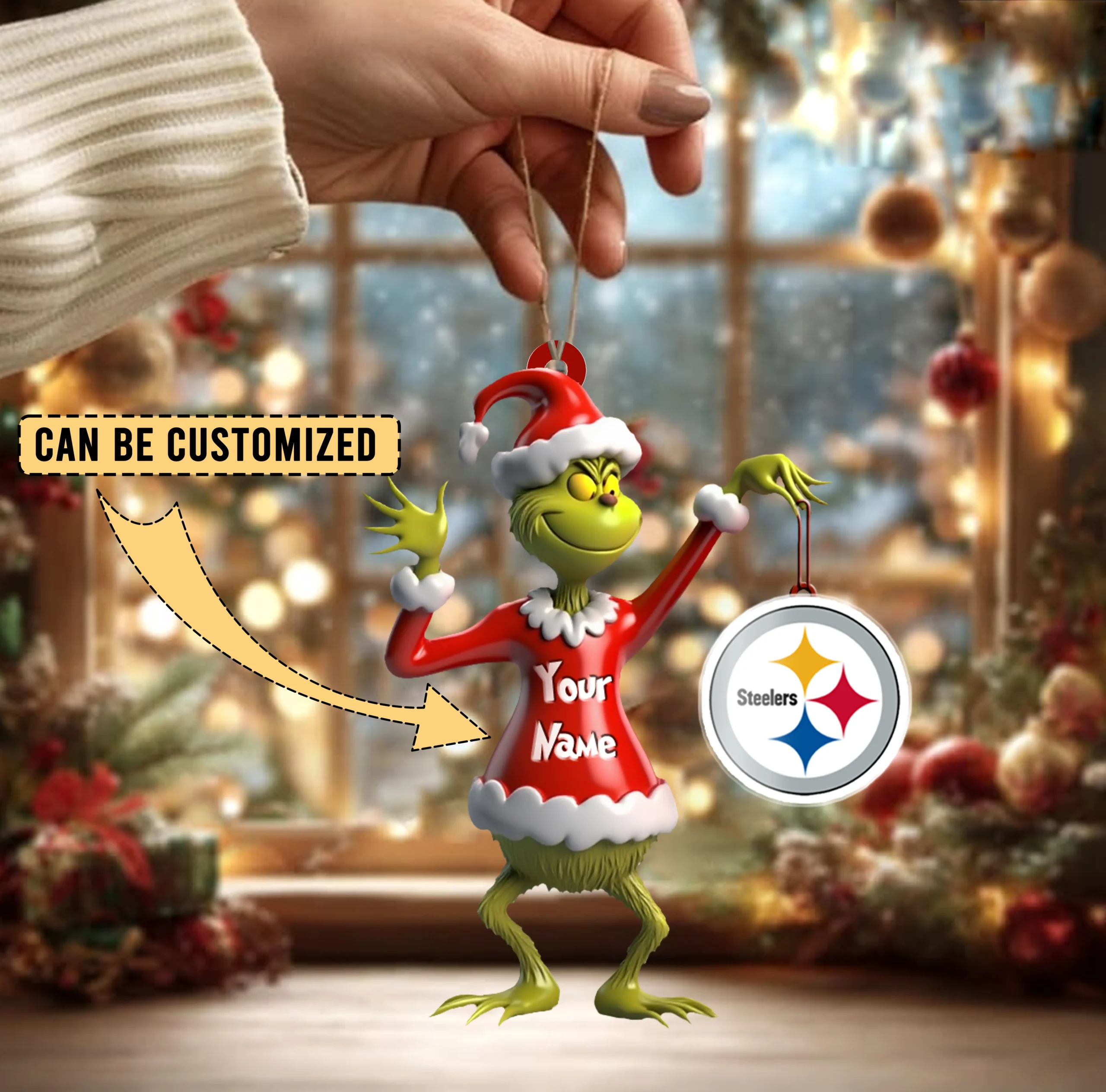 Sportswearmerch Pittsburgh Steelers NFL x The Grinch Acrylic Ornament Gift For Fans