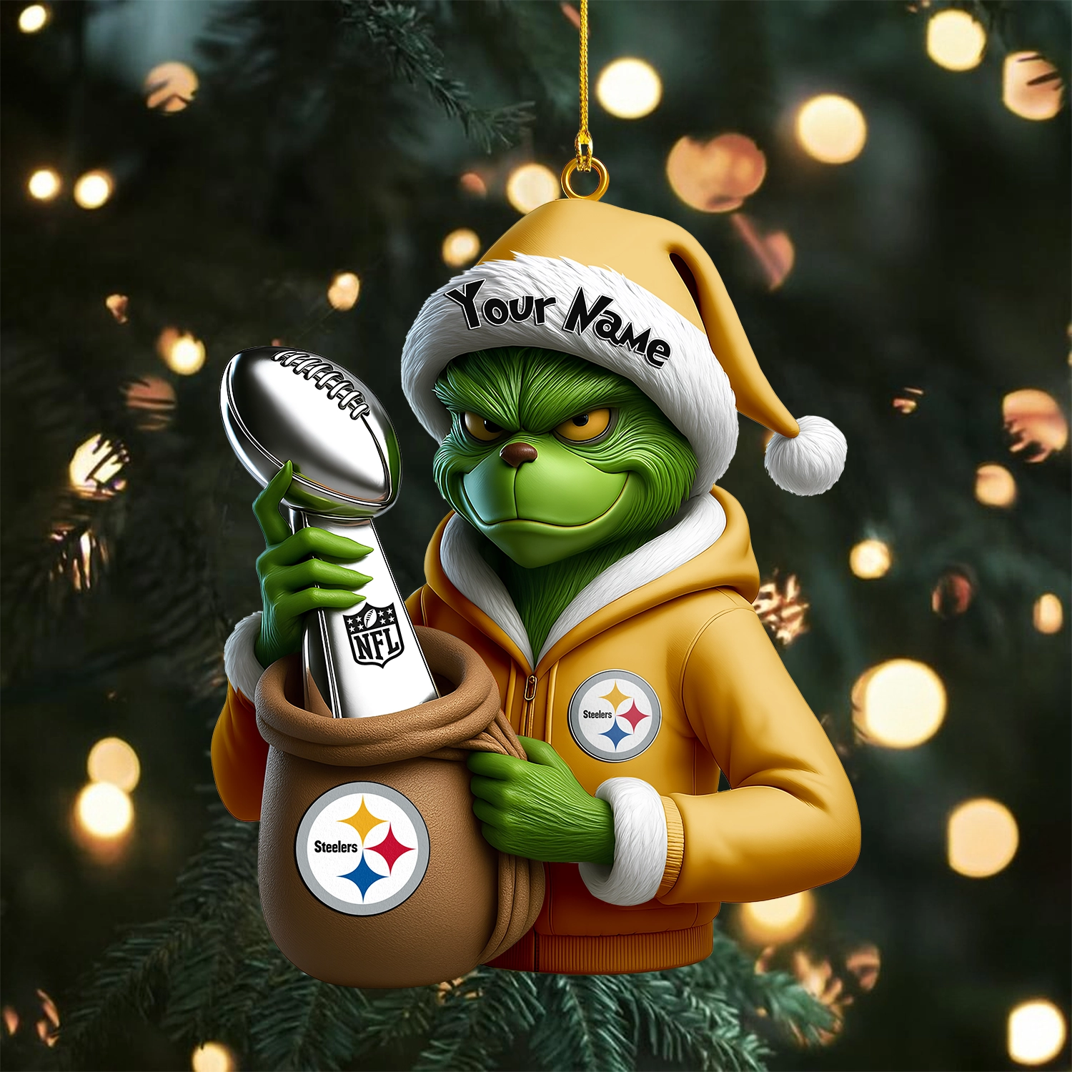 Sportswearmerch Pittsburgh Steelers NFL x The Grinch Acrylic Ornament Gift For Fans