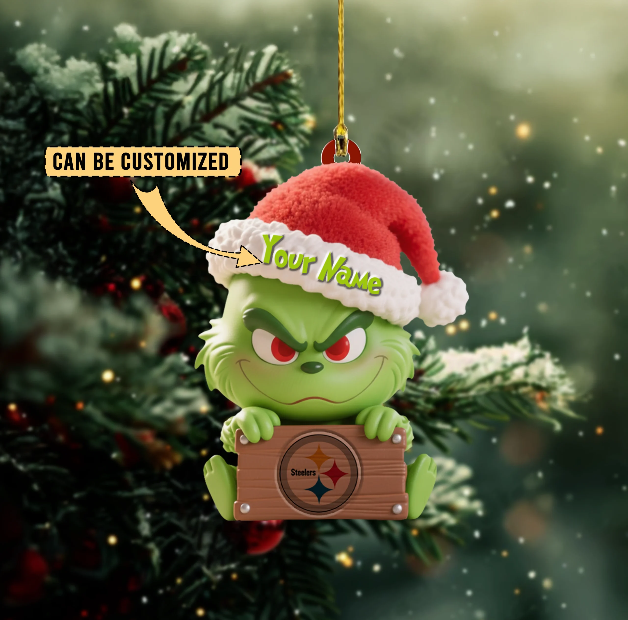 Sportswearmerch Pittsburgh Steelers NFL x The Grinch Acrylic Ornament Gift For Fans