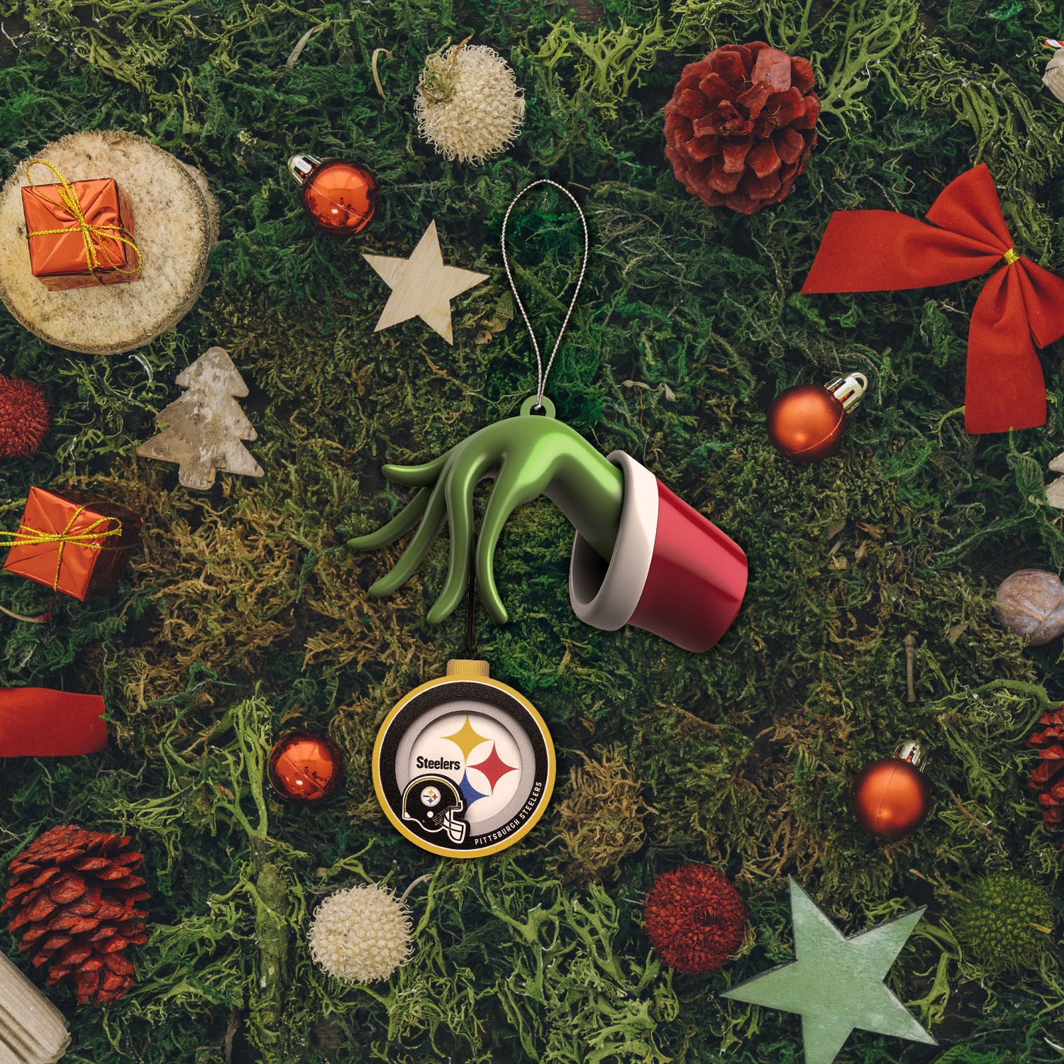 Sportswearmerch Pittsburgh Steelers NFL x The Grinch Christmas Acrylic Mix Wooden Ornament Gift For Fans