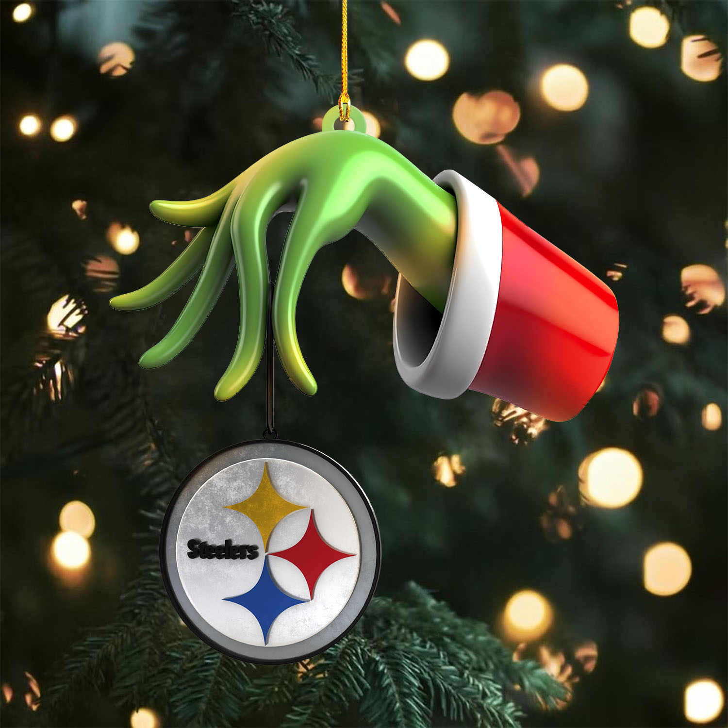 Sportswearmerch Pittsburgh Steelers NFL x The Grinch Christmas Acrylic Mix Wooden Ornament Gift For Fans