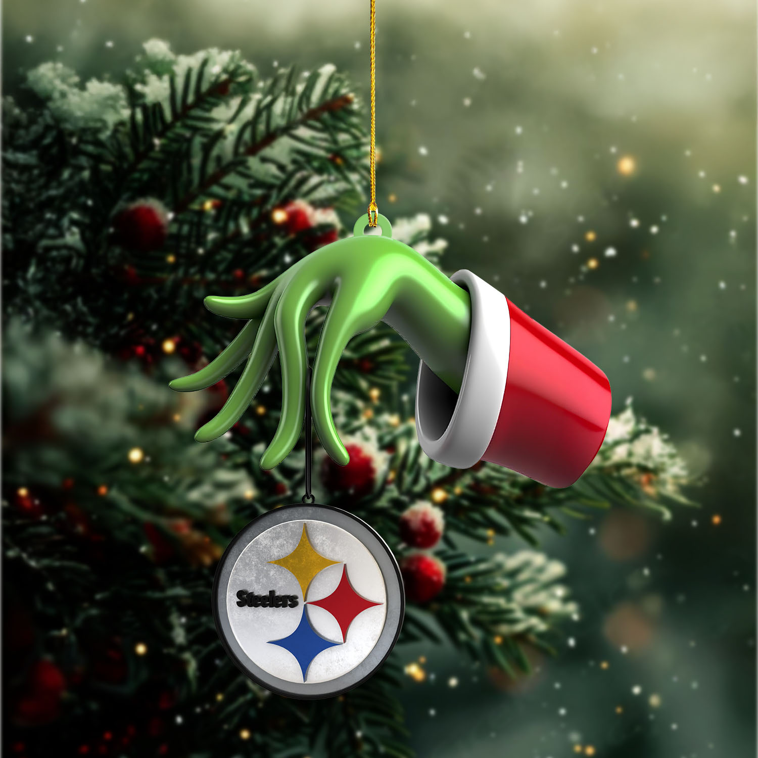 Sportswearmerch Pittsburgh Steelers NFL x The Grinch Christmas Acrylic Mix Wooden Ornament Gift For Fans