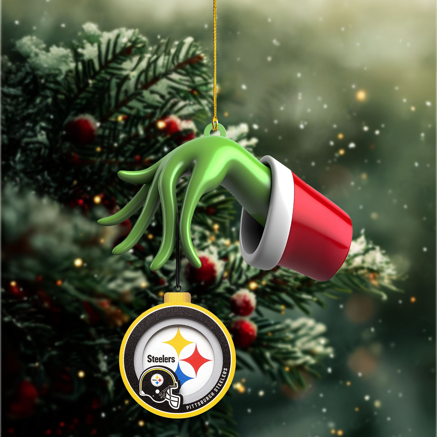 Sportswearmerch Pittsburgh Steelers NFL x The Grinch Christmas Acrylic Mix Wooden Ornament Gift For Fans