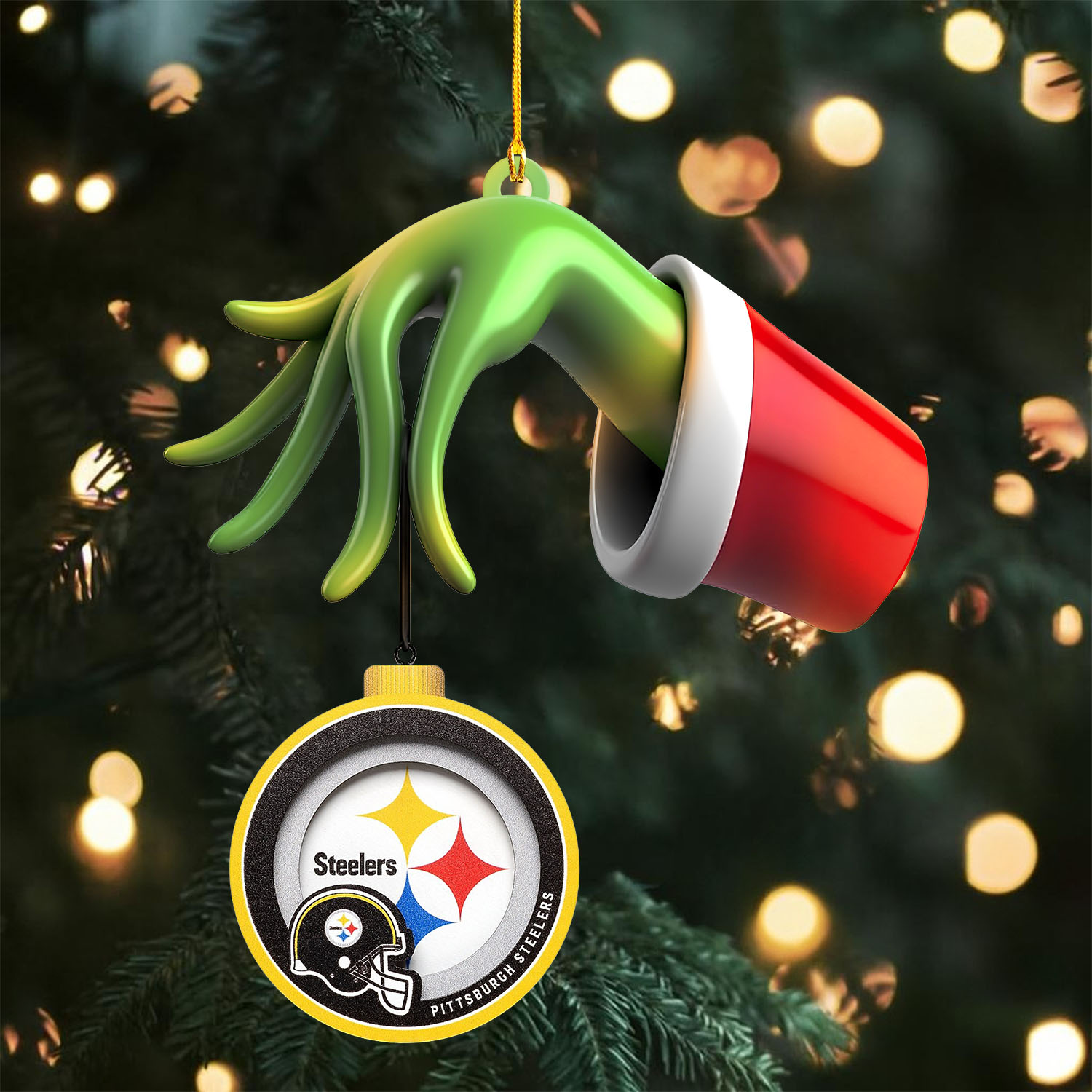 Sportswearmerch Pittsburgh Steelers NFL x The Grinch Christmas Acrylic Mix Wooden Ornament Gift For Fans