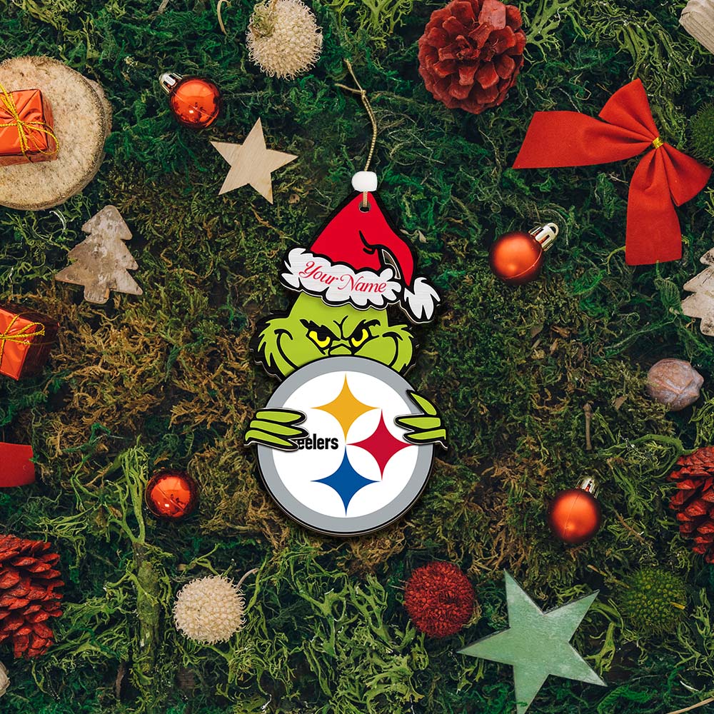 Sportswearmerch Pittsburgh Steelers NFL x The Grinch Christmas Acrylic Ornament Gift For Fans