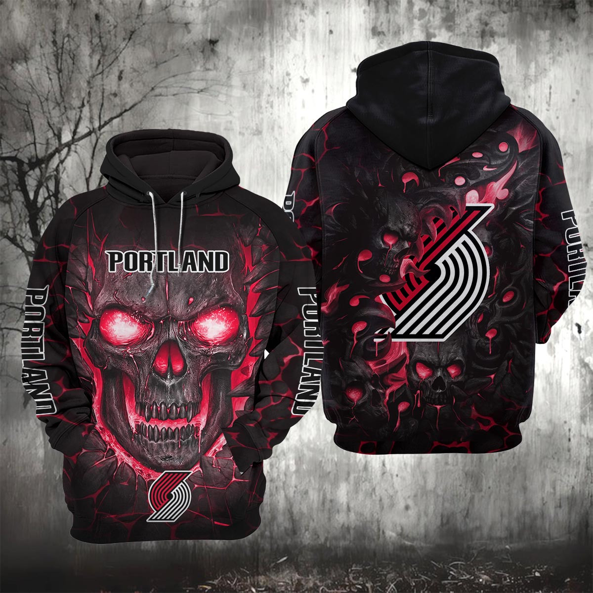 Sportswearmerch Portland Trail Blazers NBA Lava Skull Hoodie For Fan