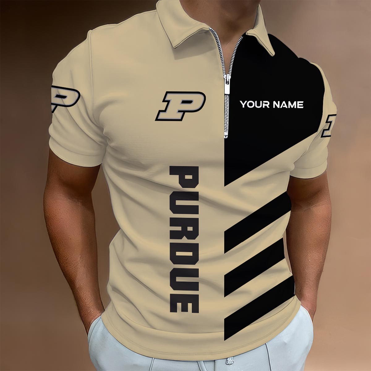 Sportswearmerch Purdue Boilermakers NCAA Lapel Zip Polo Shirt For Fan