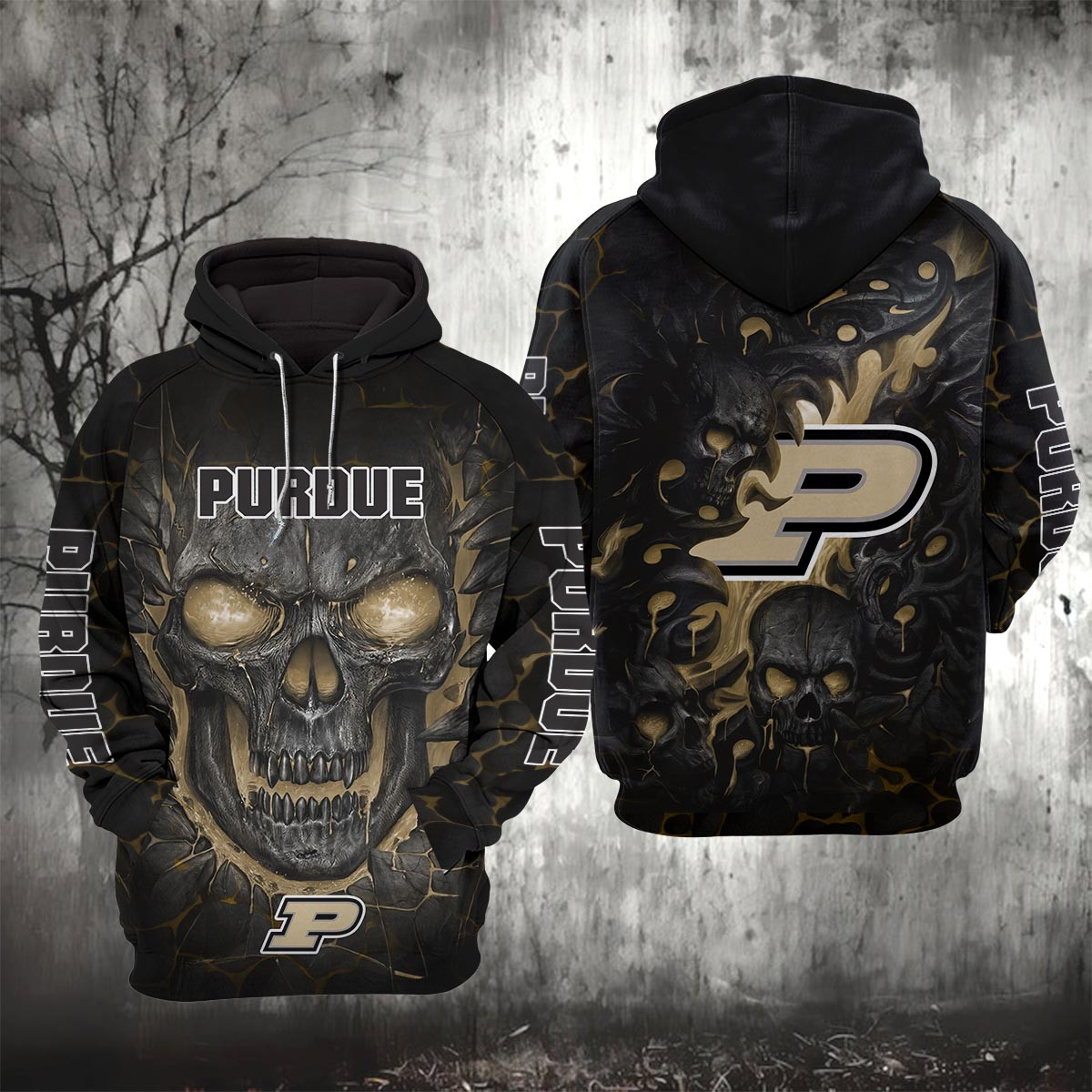 Sportswearmerch Purdue Boilermakers NCAA Lava Skull Hoodie For Fan