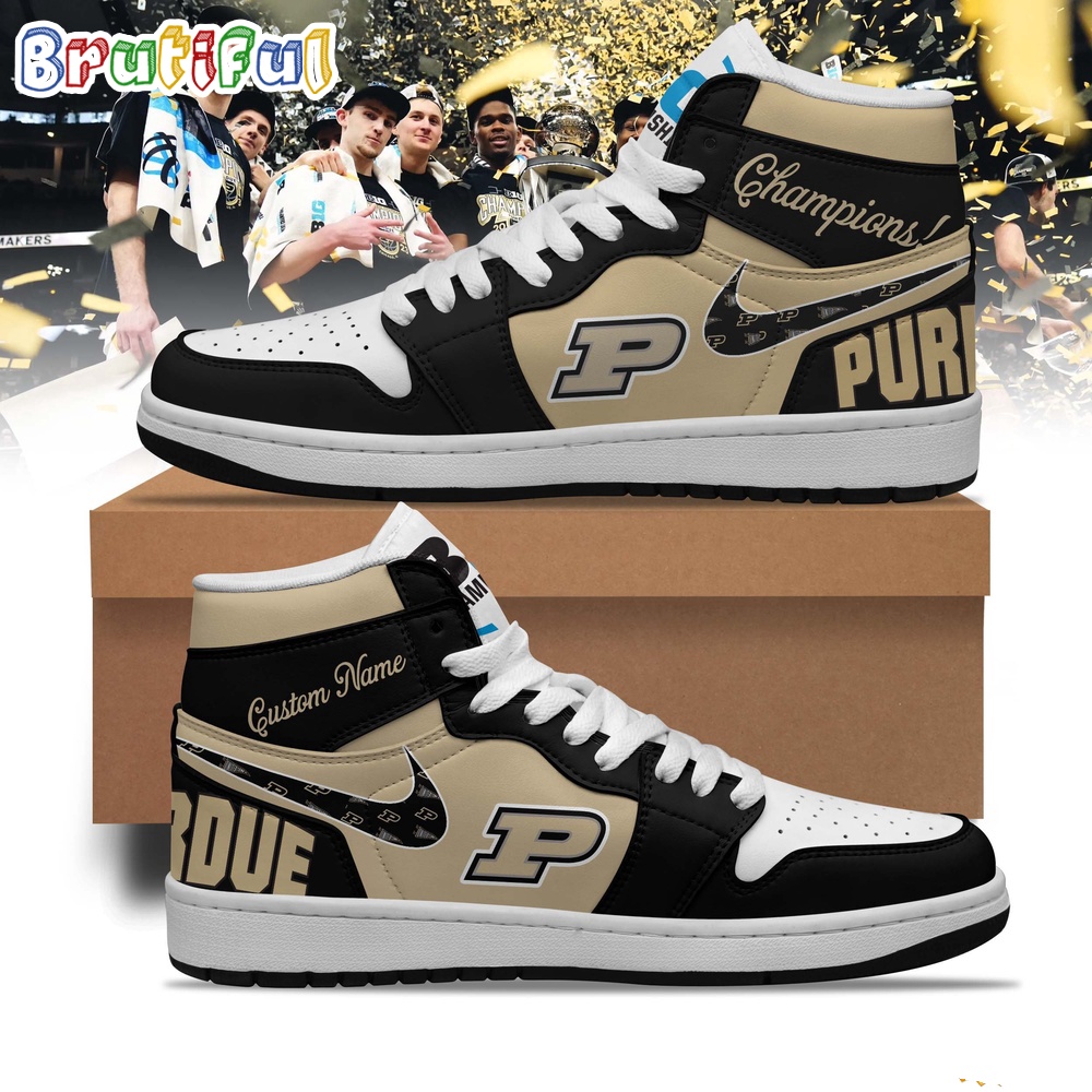 Sportswearmerch Purdue Boilermakers NCAA Men's Basketball 2024 BIG 10 Regular Season Champions AJ1 High Sneakers Shoes For Men And Women