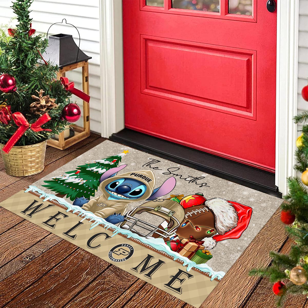 Sportswearmerch Purdue Boilermakers NCAA x Cute Stitch Christmas Doormat For Fan