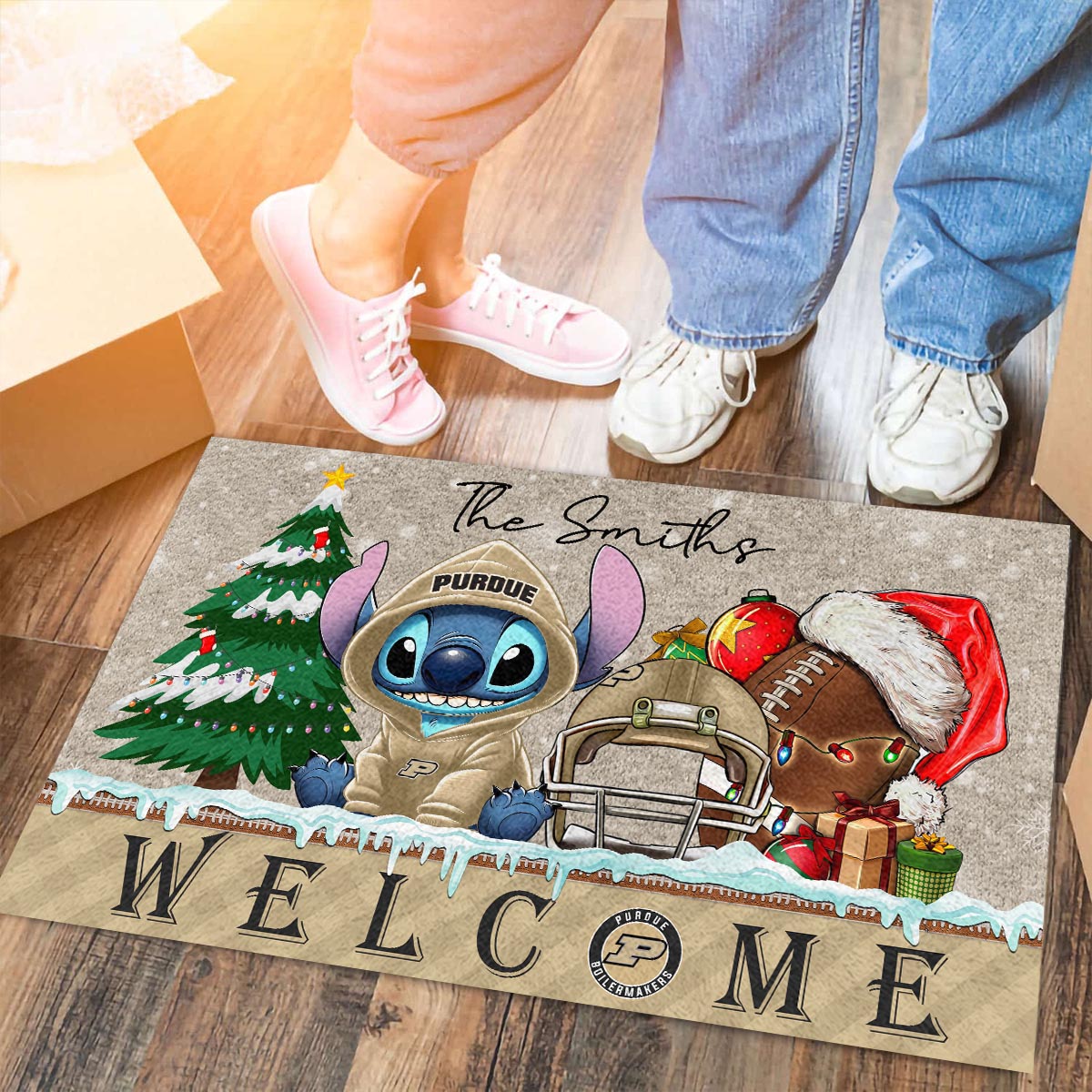Sportswearmerch Purdue Boilermakers NCAA x Cute Stitch Christmas Doormat For Fan