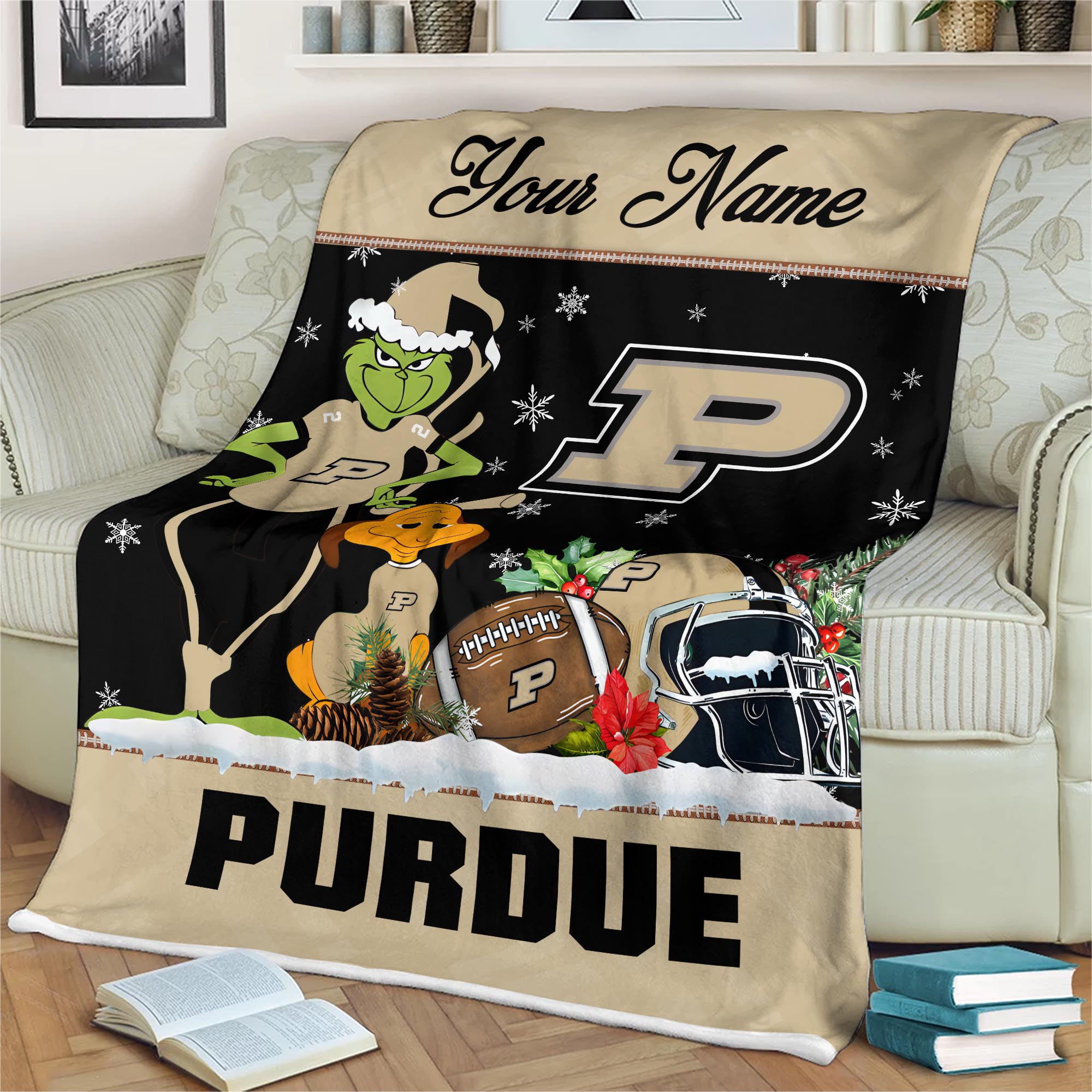 Sportswearmerch Purdue Boilermakers NCAA x Grinch Christmas Fleece Blanket For Fan