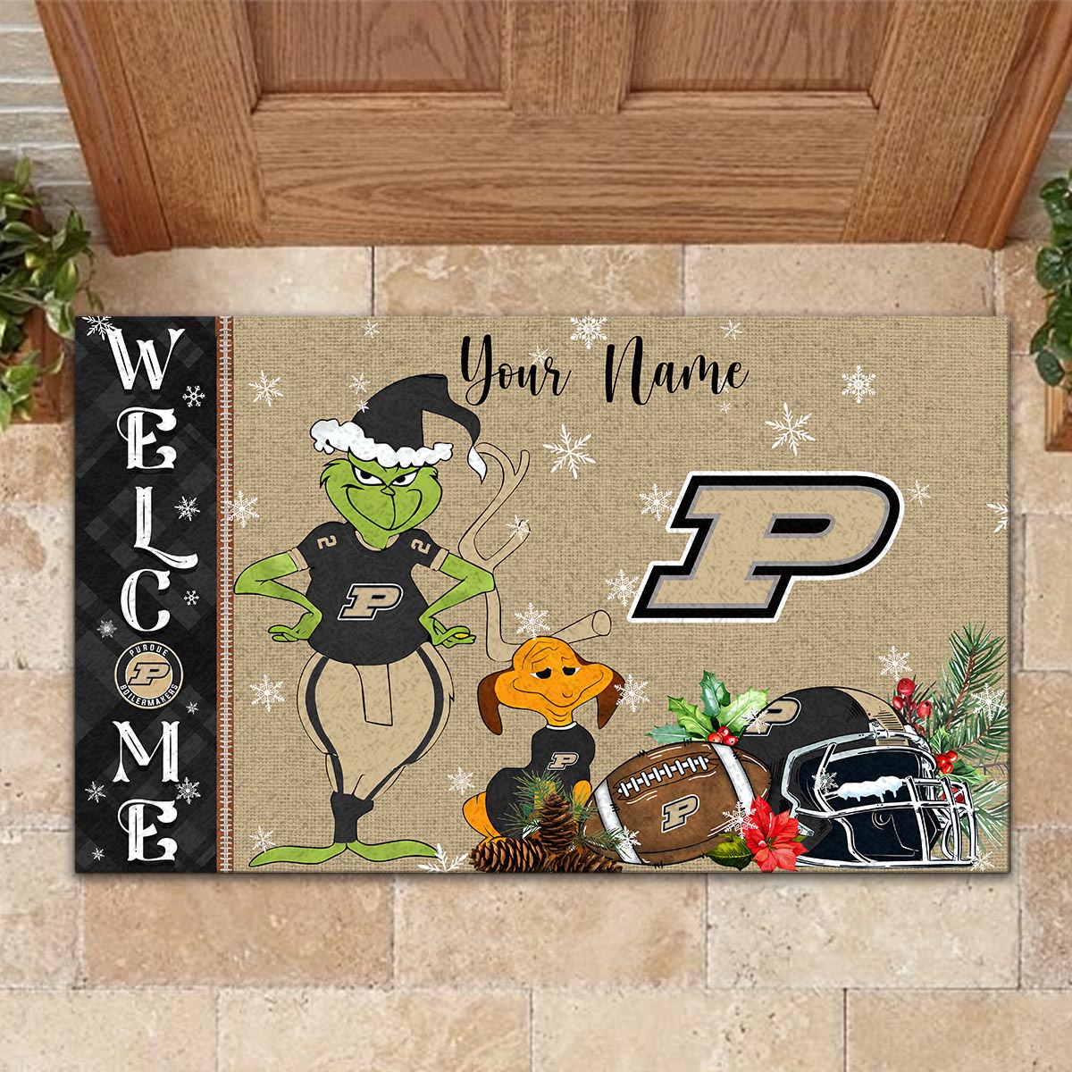 Sportswearmerch Purdue Boilermakers NCAA x Grinch Christmas Welcome Football Doormat For Fan