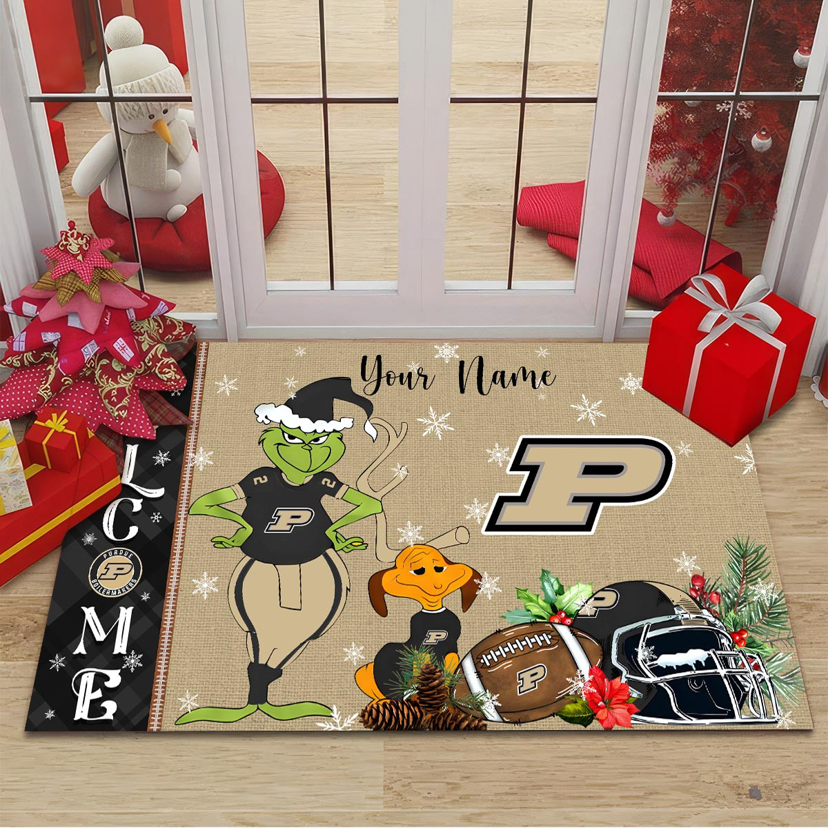 Sportswearmerch Purdue Boilermakers NCAA x Grinch Christmas Welcome Football Doormat For Fan