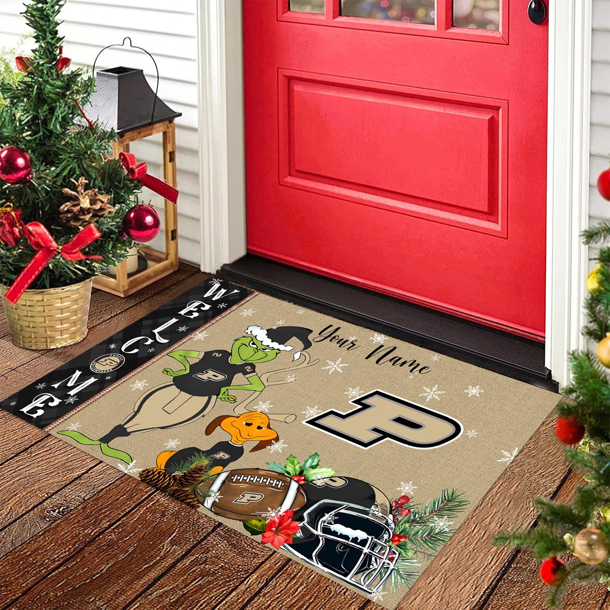 Sportswearmerch Purdue Boilermakers NCAA x Grinch Christmas Welcome Football Doormat For Fan