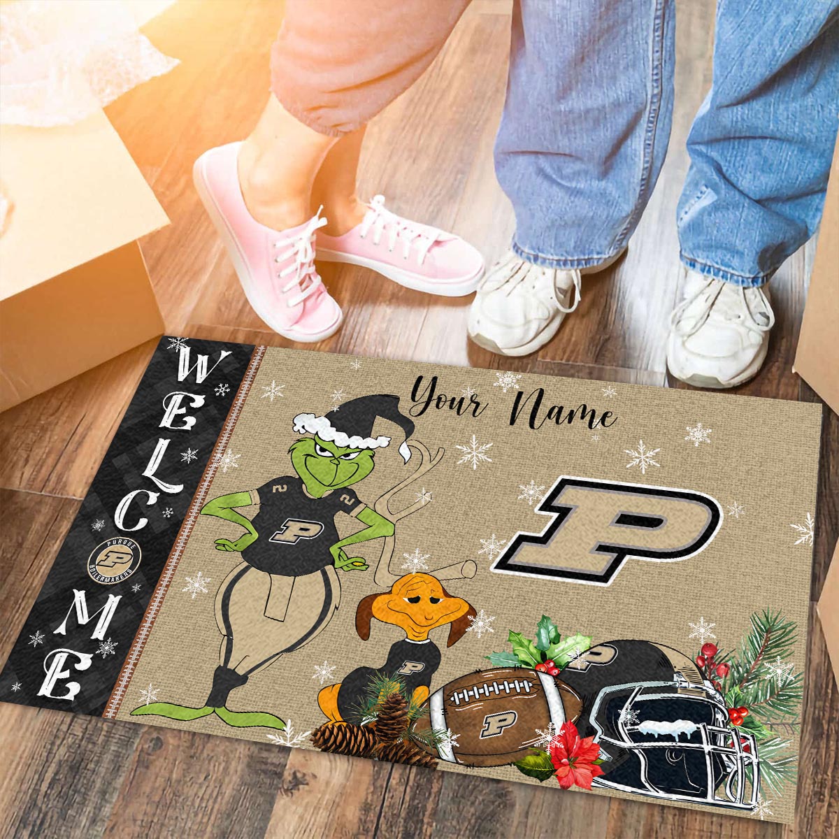 Sportswearmerch Purdue Boilermakers NCAA x Grinch Christmas Welcome Football Doormat For Fan