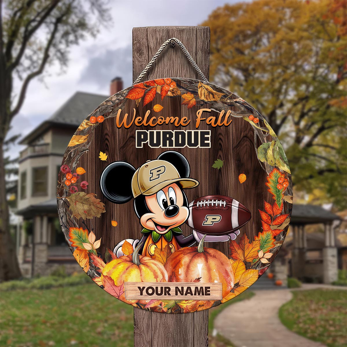 Sportswearmerch Purdue Boilermakers NCAA x Mickey Round Wooden Sign For Fan