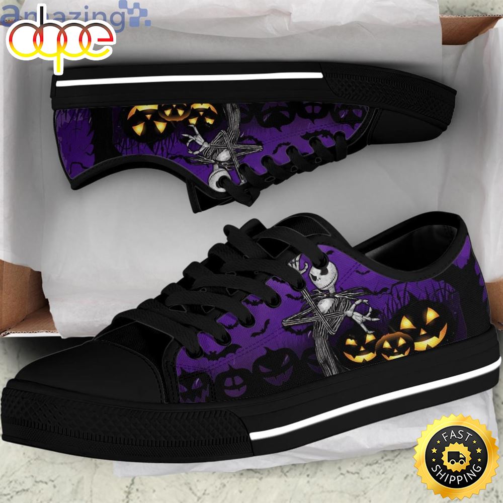 Sportswearmerch Purple Night Jack Skellington Movie Low Top Canvas Sneakers Shoes For Men And Women