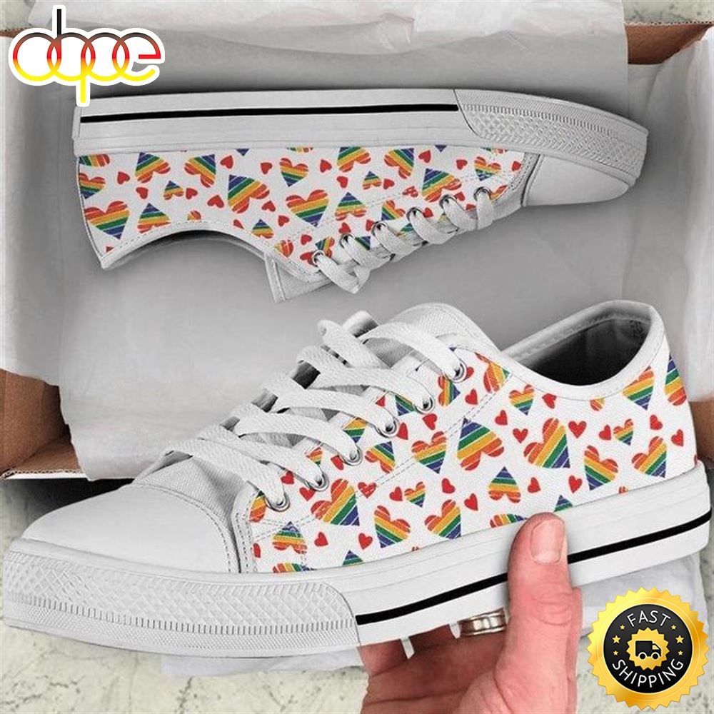 Sportswearmerch Rainbow Hearts Pride LGBT Low Top Canvas Sneakers Shoes For Men And Women