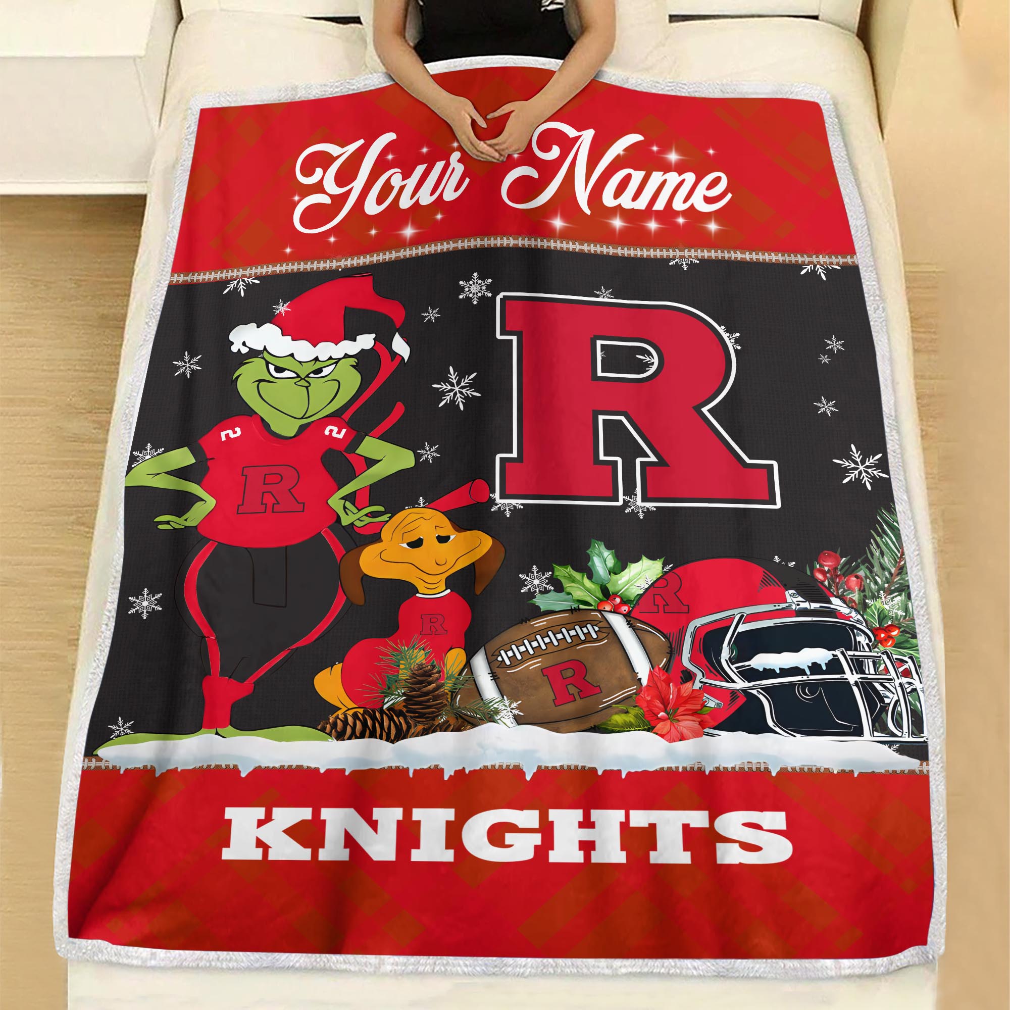 Sportswearmerch Rutgers Scarlet Knights NCAA x Grinch Christmas Fleece Blanket For Fan