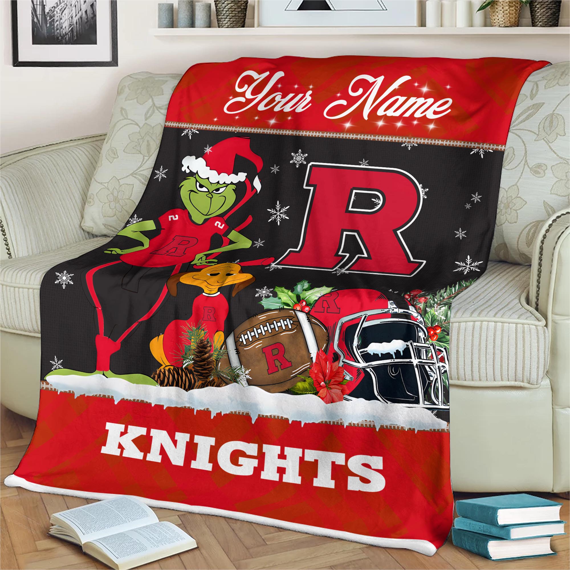 Sportswearmerch Rutgers Scarlet Knights NCAA x Grinch Christmas Fleece Blanket For Fan