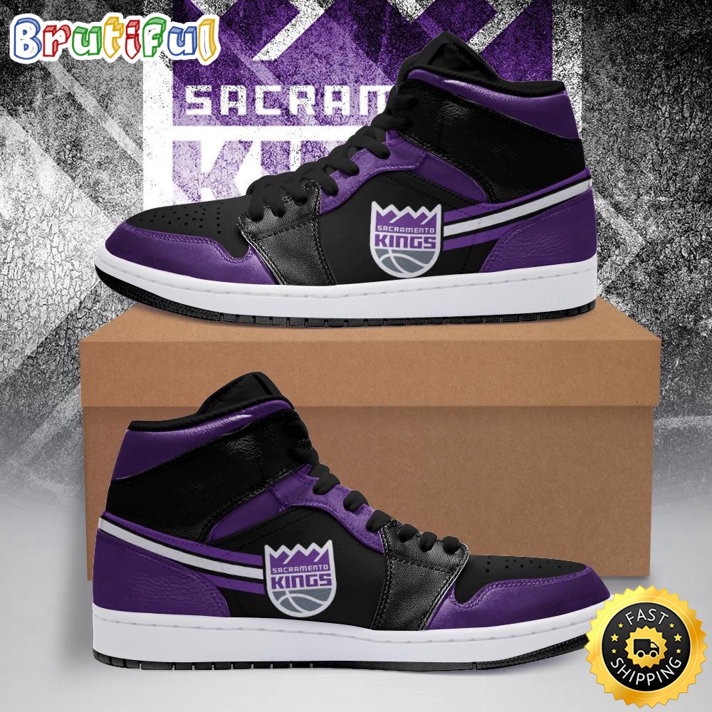 Sportswearmerch Sacramento Kings NBA Black Purple AJ1 High Sneakers Shoes For Men And Women